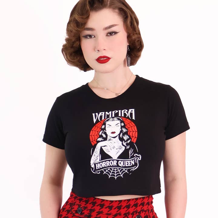 Horror Queen Crop Black Tee Shirt and other Purchase Wholesale crop tops for printing. Free Returns & Net 60 Terms on Faire trending on Faire.