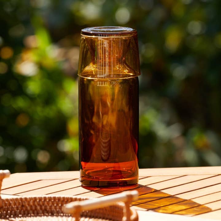 Muldale - Wholesale Carafe - Bedside Water Carafe Glass Set with Tumbler 700ml, Ambe3