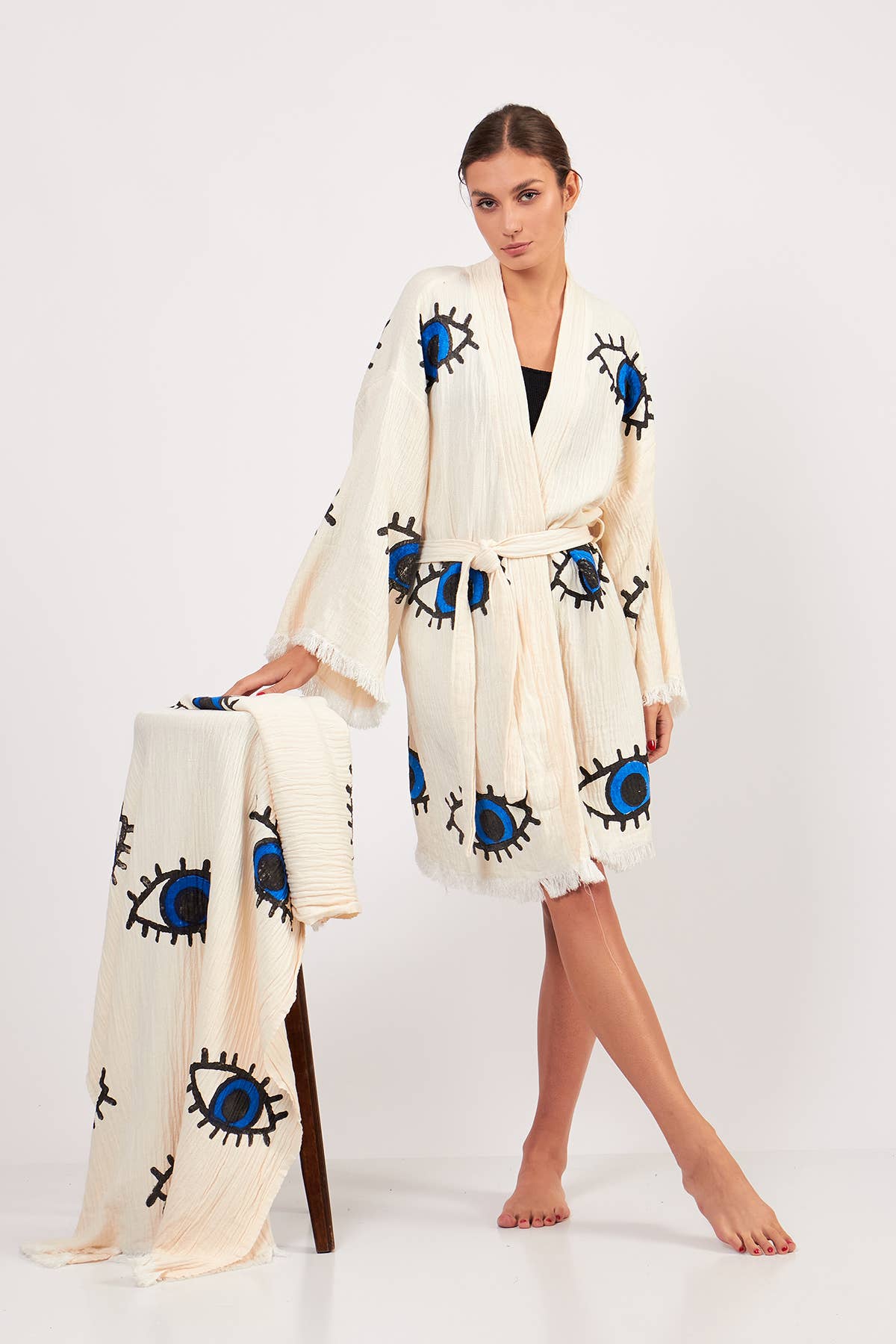 Yaz Concepts - Wholesale Kimono - Women's - Turkish Evil Eye Print Kimono Robe Blue Coverup9