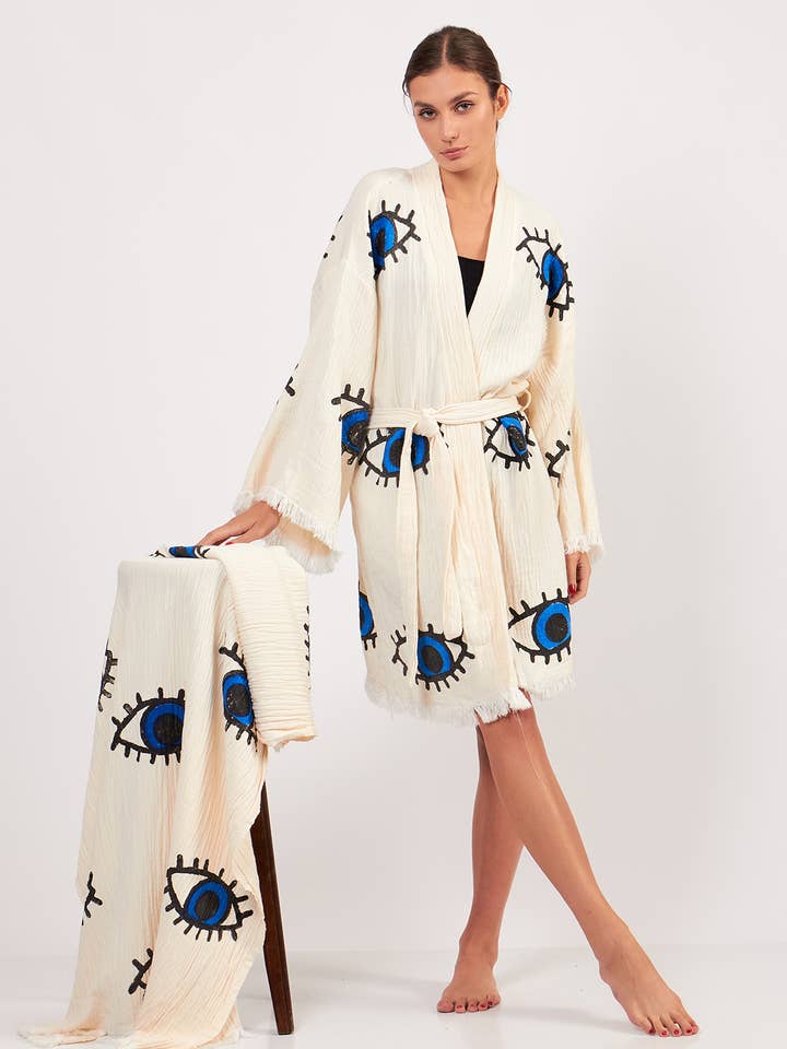 Yaz Concepts - Wholesale Kimono - Women's - Turkish Evil Eye Print Kimono Robe Blue Coverup9