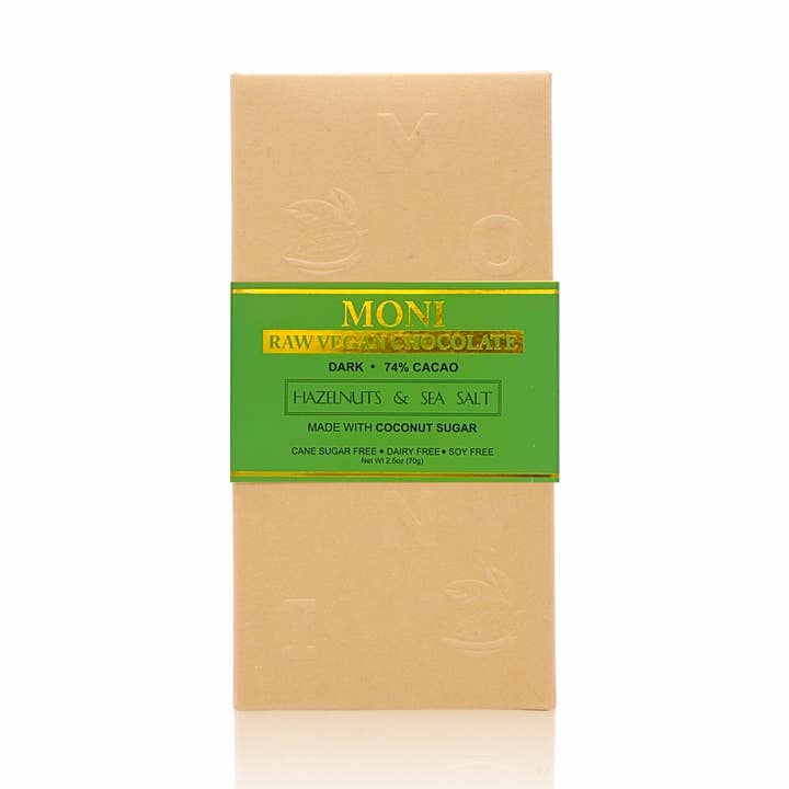 Dark Raw Vegan 74% Cacau Avelãs e Sal Marinho por atacado de MONI