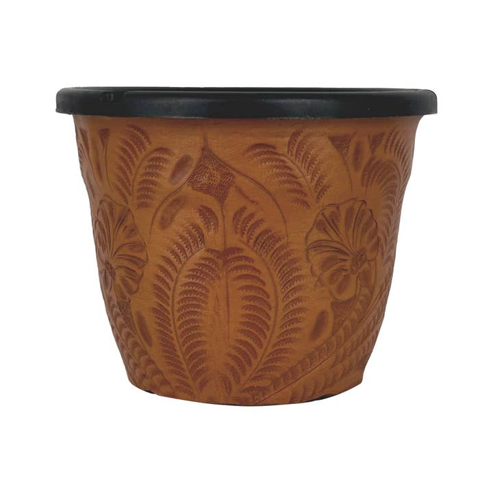 Round Planter with Tooled Leather Design - Medium for wholesale by American West