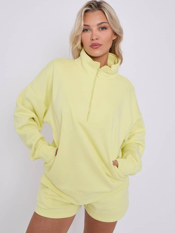 AX Labels - Wholesale Lounge Set - Women's - 1/2 Zip Top & Shorts Fleece Co-ord7