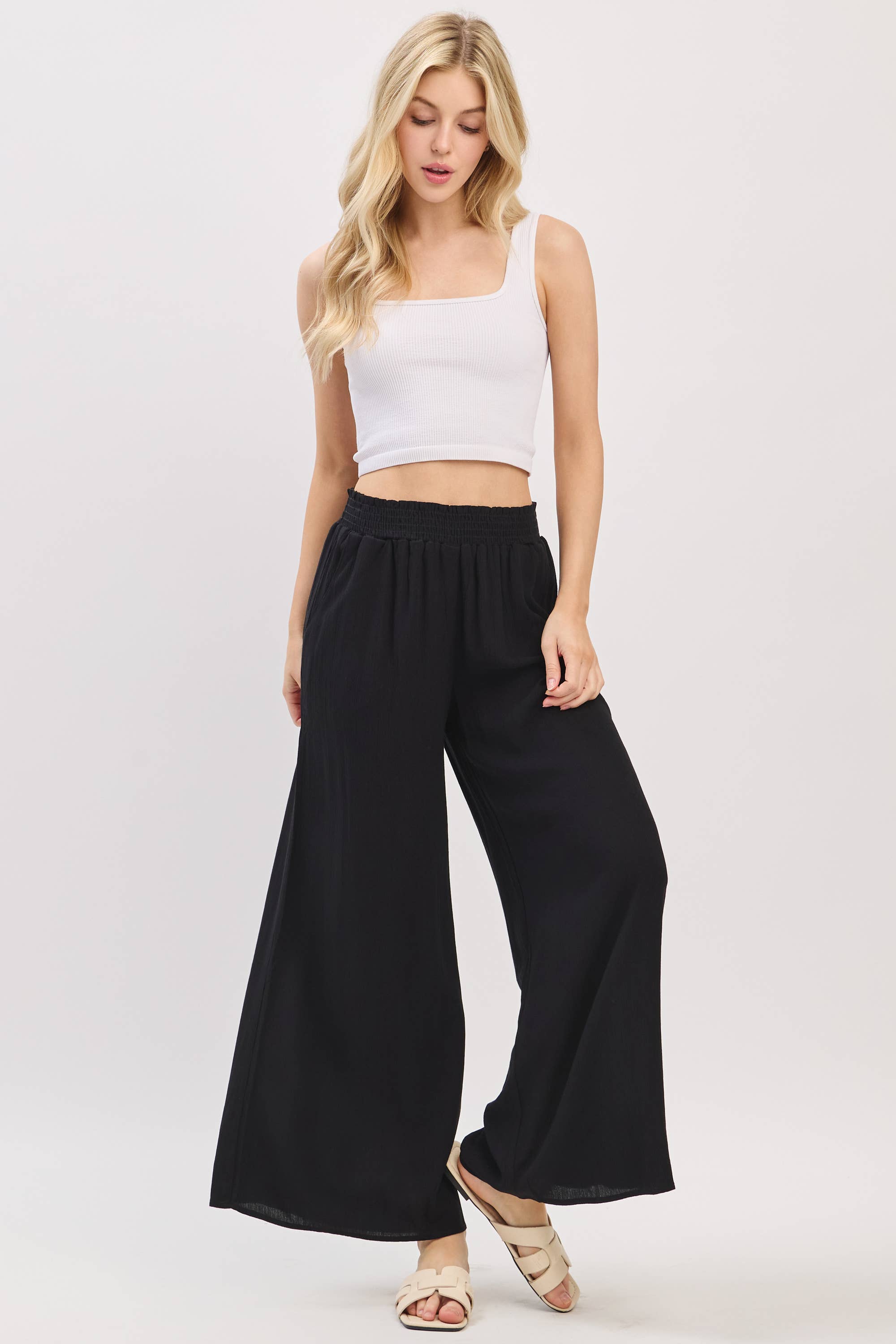 Final Touch - Wholesale Pants - Women's - Waist Smocked Wide Leg Pants - VLP7000031