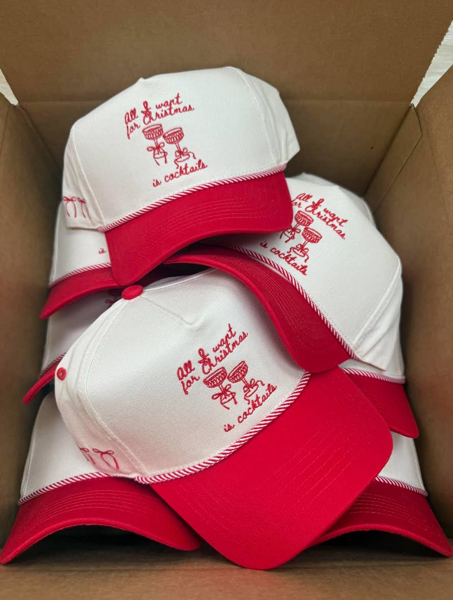 KENZKUSTOMZ - Wholesale Trucker Hat - Women's - All I Want for Christmas is Cocktails - Red Vintage Trucker