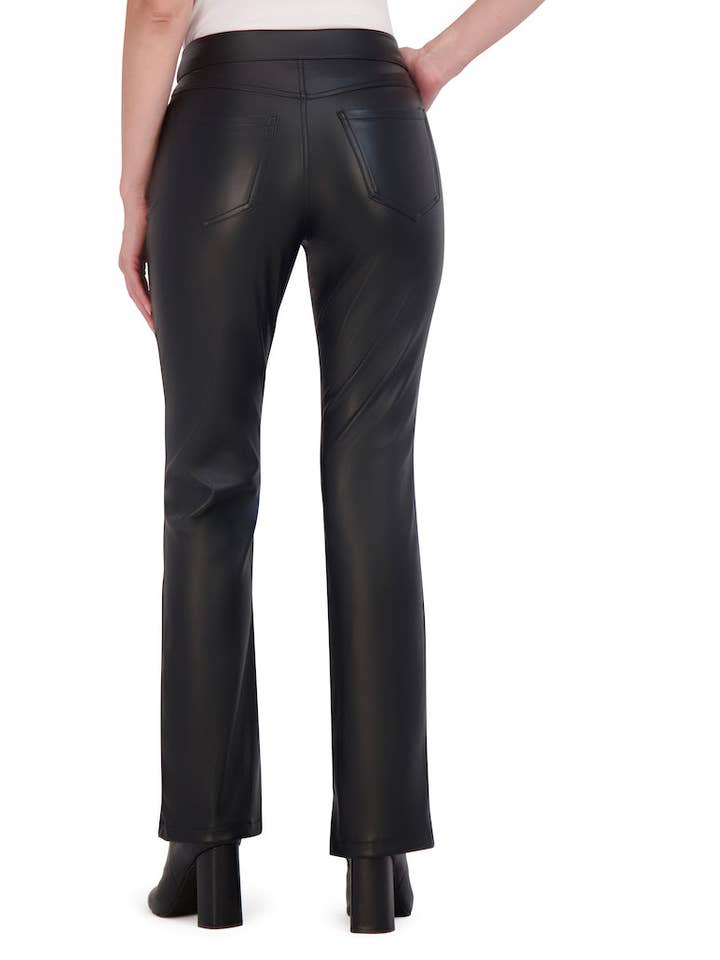 Black Butter Vegan Leather Mini Boot Cut Pant for wholesale on Faire2