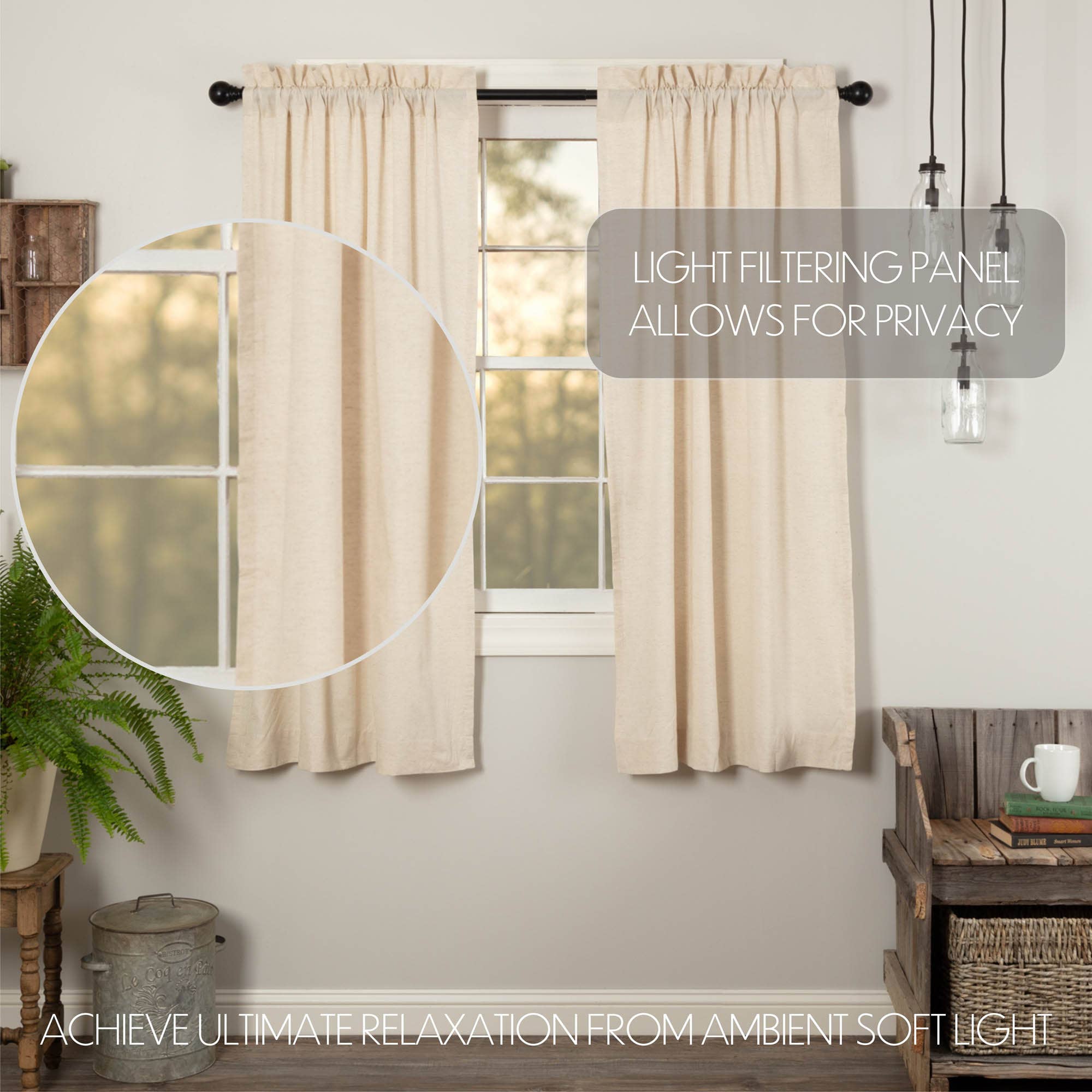 VHC Brands - Vente Rideaux - Simple Life Lin Naturel Lot de 2 panneaux courts 63x363