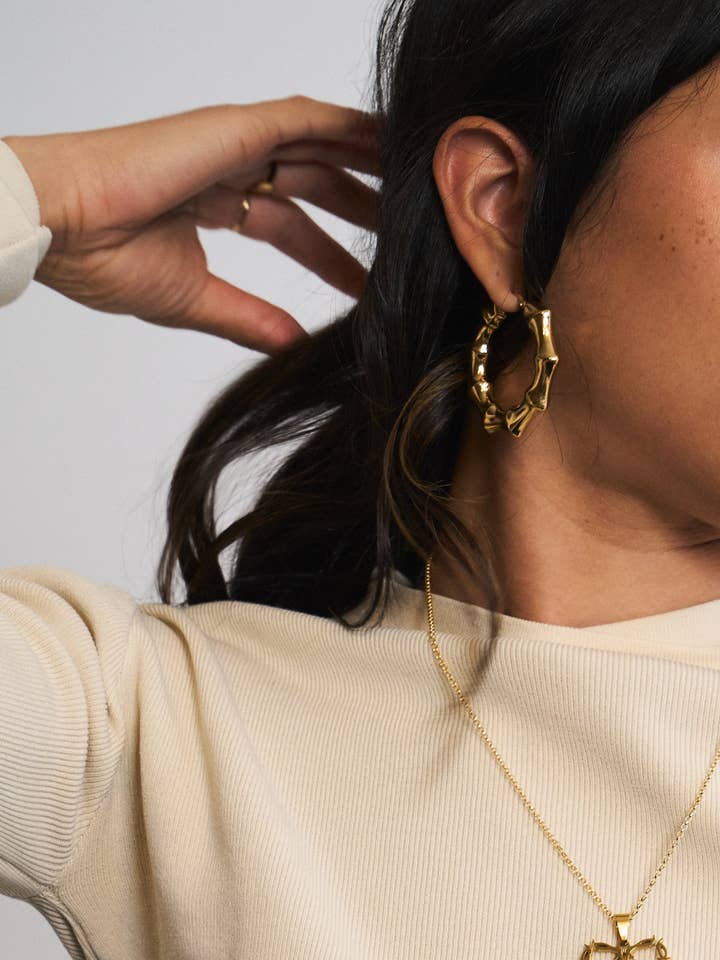 Bambú Earrings, Gold or Silver for wholesale by The Sourced Studio
