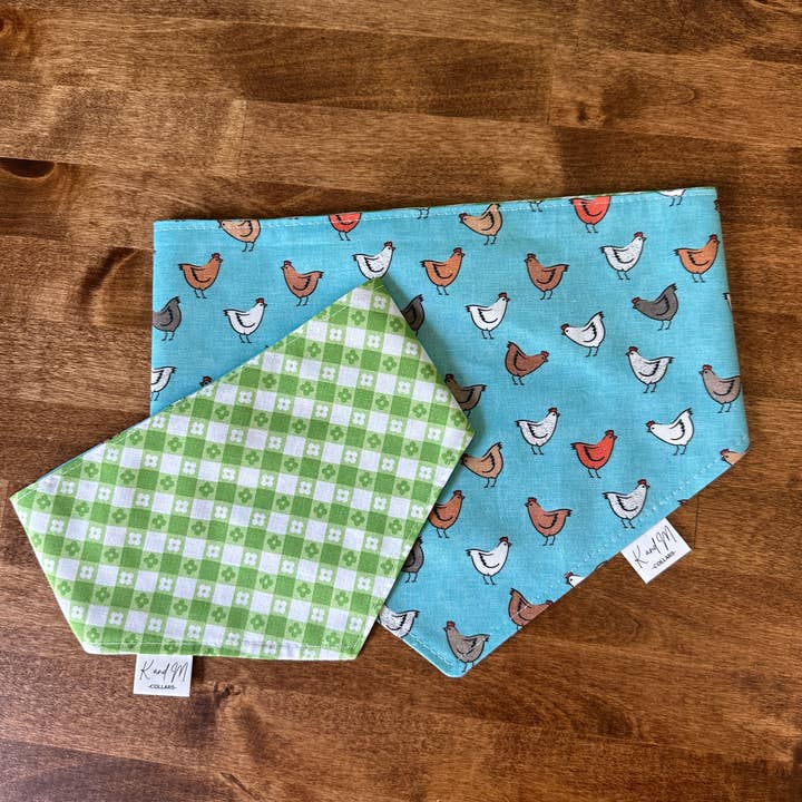 K and M Collars - Wholesale Pet Bandana - Dog - Spring Chickens and Flowers Reversible Dog Bandana1