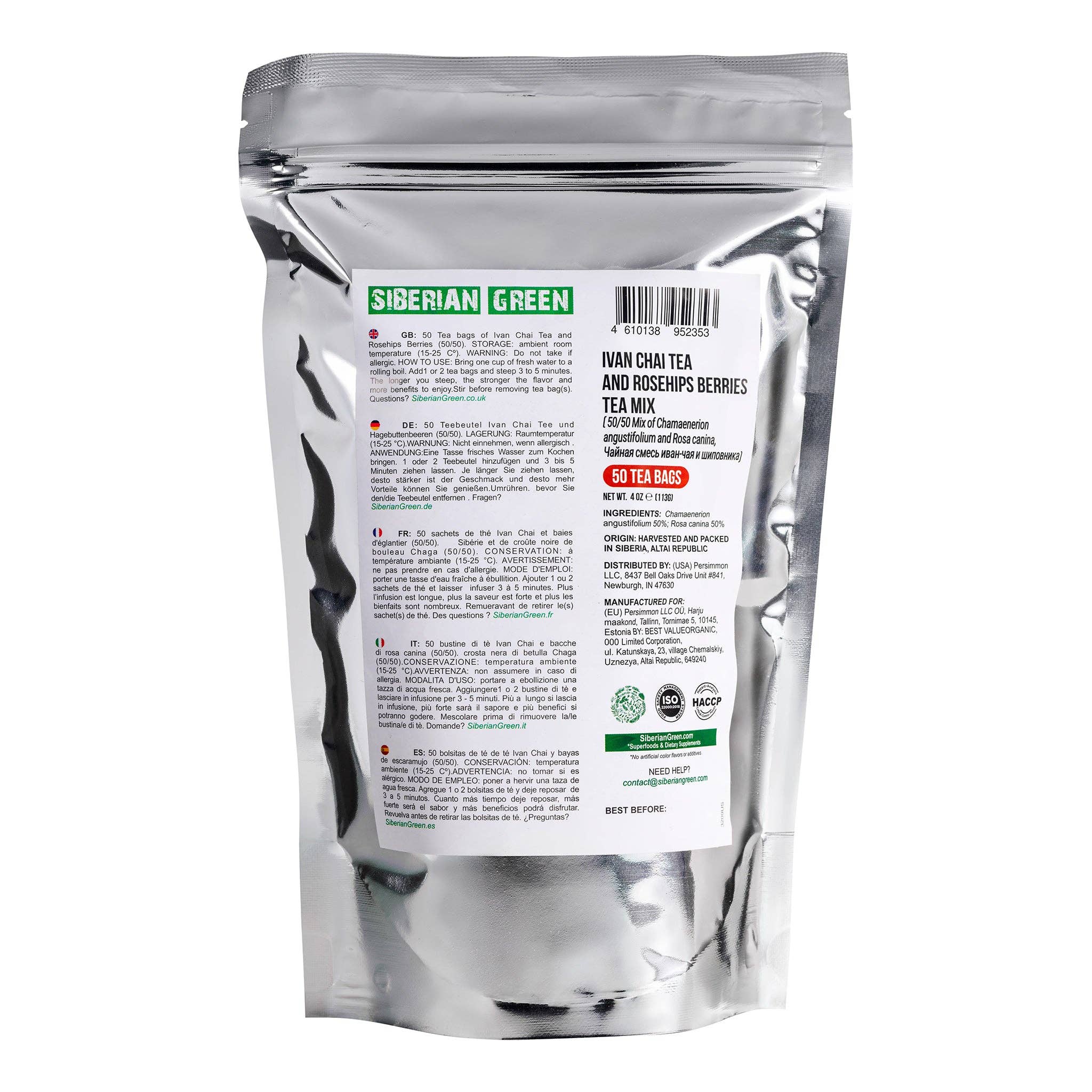 SiberianGreen - Vente Sachets de thé - 50 sachets de tisane de thé vert sibérien Ivan Chai avec baies d'églantier6
