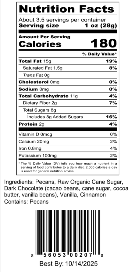 Q's Nuts, LLC - Wholesale Chocolate Covered Sweets - 3.6 oz Mexican Chocolate Pecan1