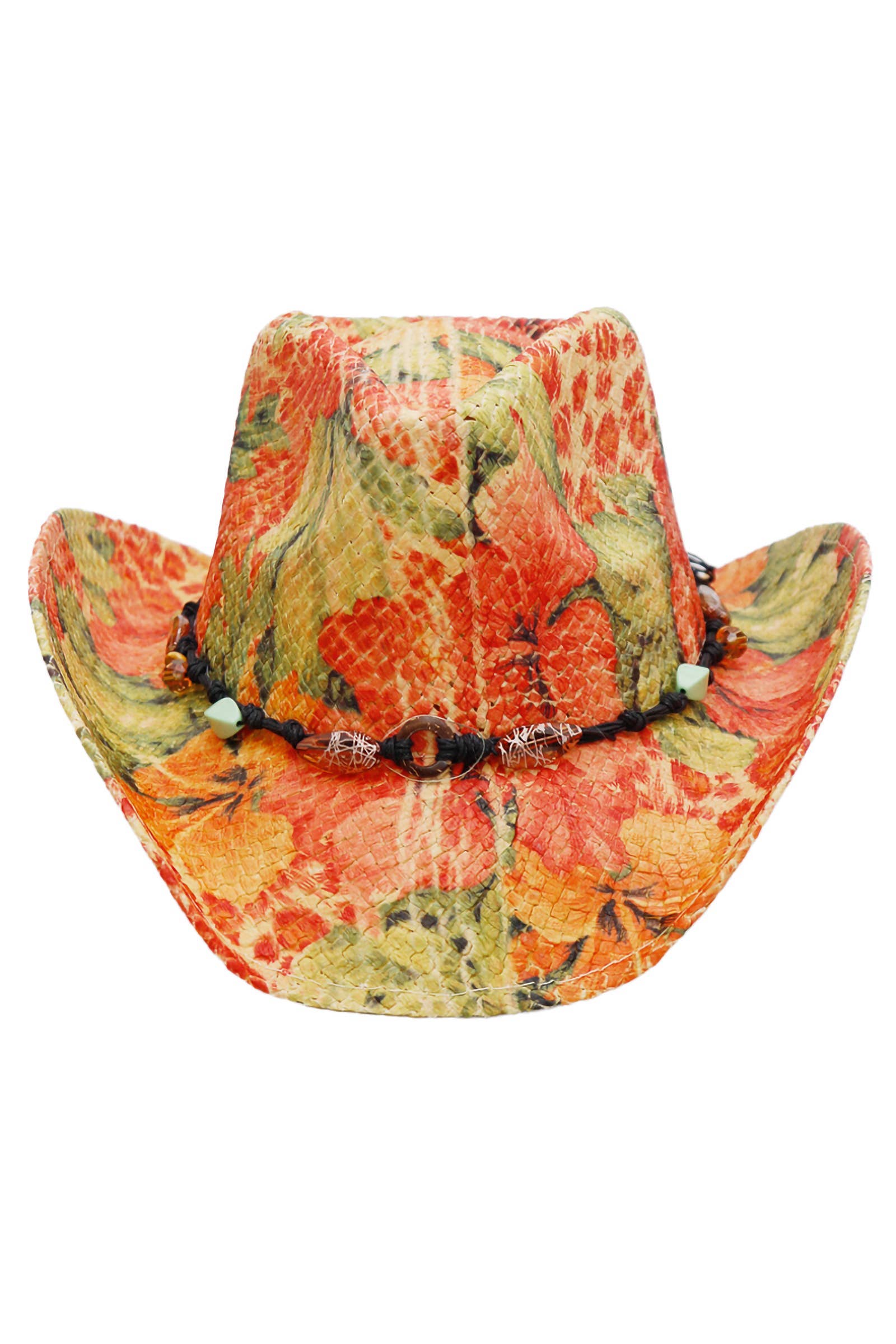 Cap Zone - Wholesale Cowboy Hat - Women's - Floral Print Raffia Paper Straw Cowboy Hat9
