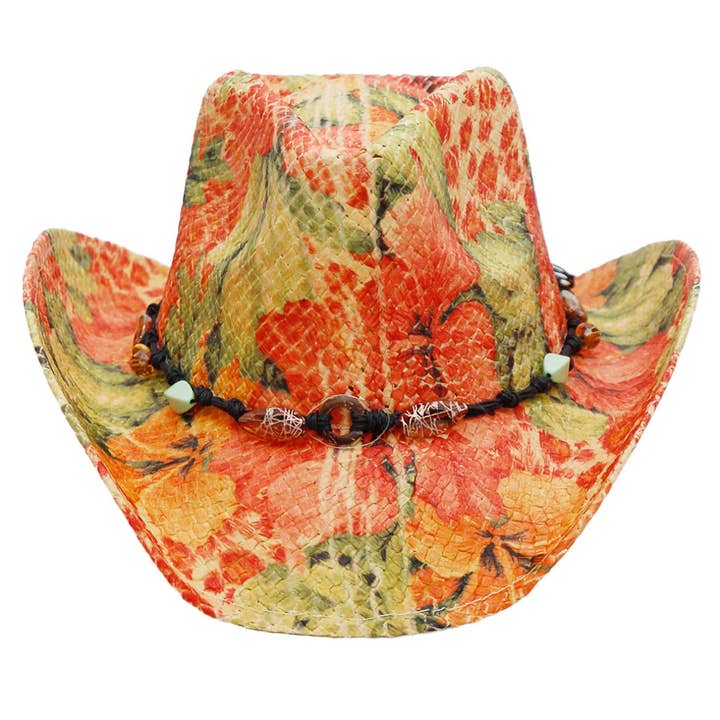 Cap Zone - Wholesale Cowboy Hat - Women's - Floral Print Raffia Paper Straw Cowboy Hat9