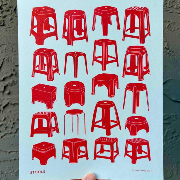 Felicia Liang - Wholesale Art Print - Red Stools Risograph Print