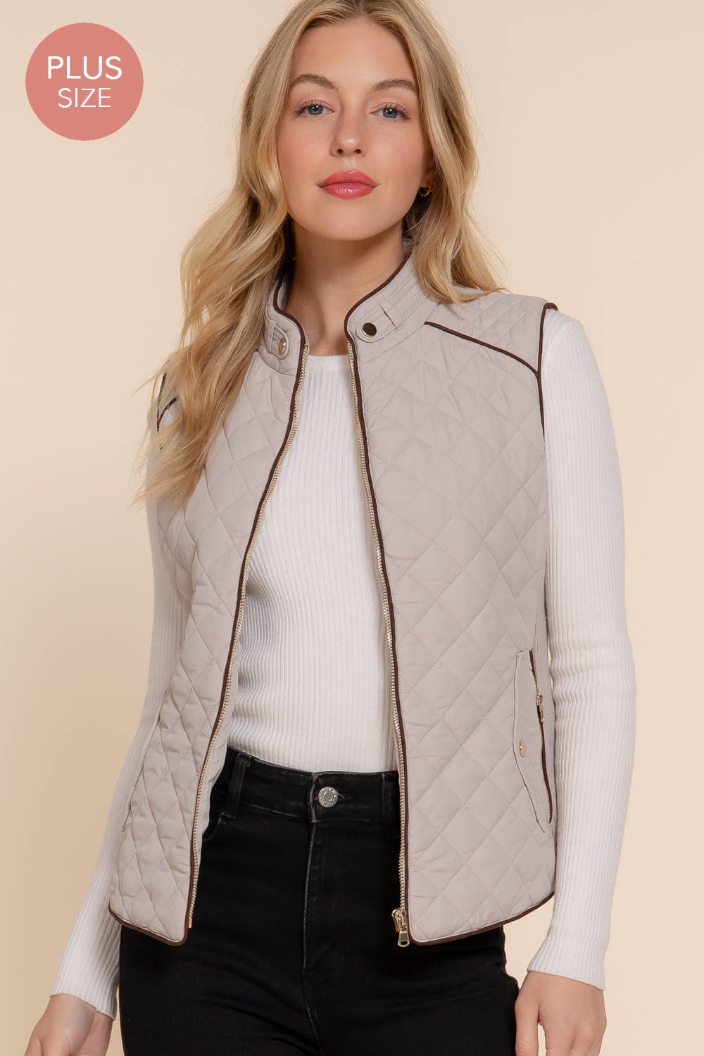 Active Basic | Active USA – Großhandel Oberbekleidungsweste – Damen – Steppweste mit Veloursleder-Paspeln3