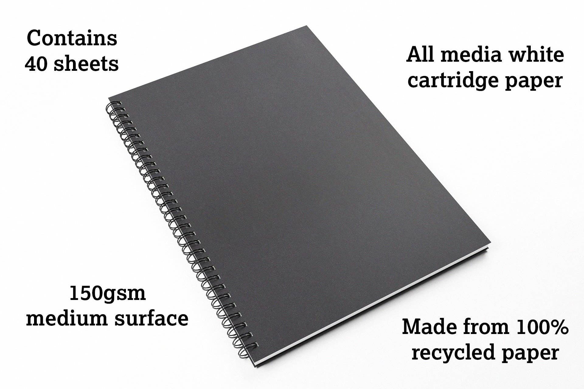 Black Eco All Media Recycled Sketchbook A3 Portrait for wholesale on Faire2
