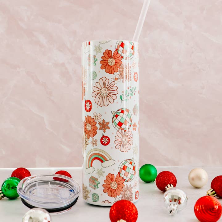 Christmas Flowers - Groovy Disco Skinny Tumbler for wholesale by Luxxe Creations Collection