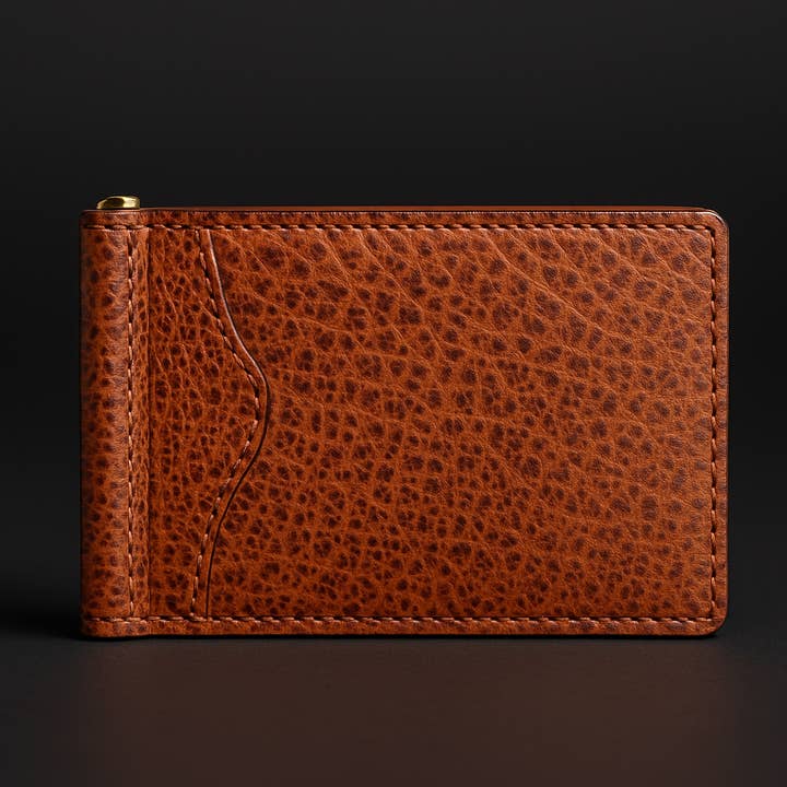 The Maverick Wallet - Cognac Limited Edition Slim Bison Leather Money Clip Wallet for wholesale by NAB LEATHER