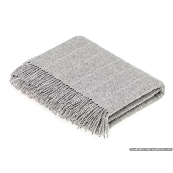 Bronte Moon - Wholesale Throw Blanket - Merino Lambswool Pinstripe Beige Throw and Pillow Made in UK