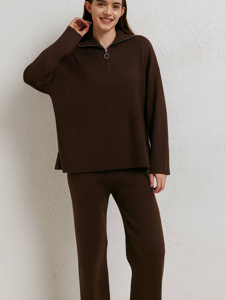 PREMIUM QUALITY KNIT RIBBED CO-ORD SET WITH ZIP UP COLLAR for wholesale by Lucy Sparks