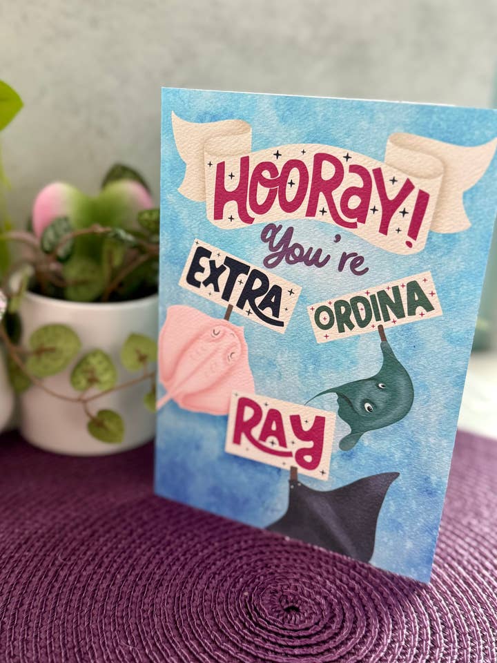 Sting Ray Congratulations Card – Hand Lettered Ocean Animal for wholesale by Meghann Lynne Designs
