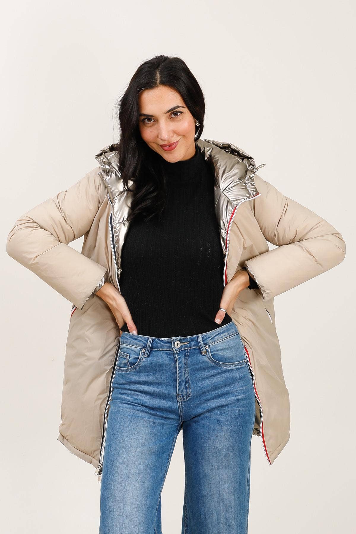 Attrait Paris - Wholesale Puffer Jacket - Women's - Mid-length reversible waterproof puffer jacket1