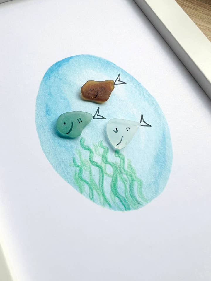 Cute Fish Trio Sea Glass Art for wholesale by Sook & Hook