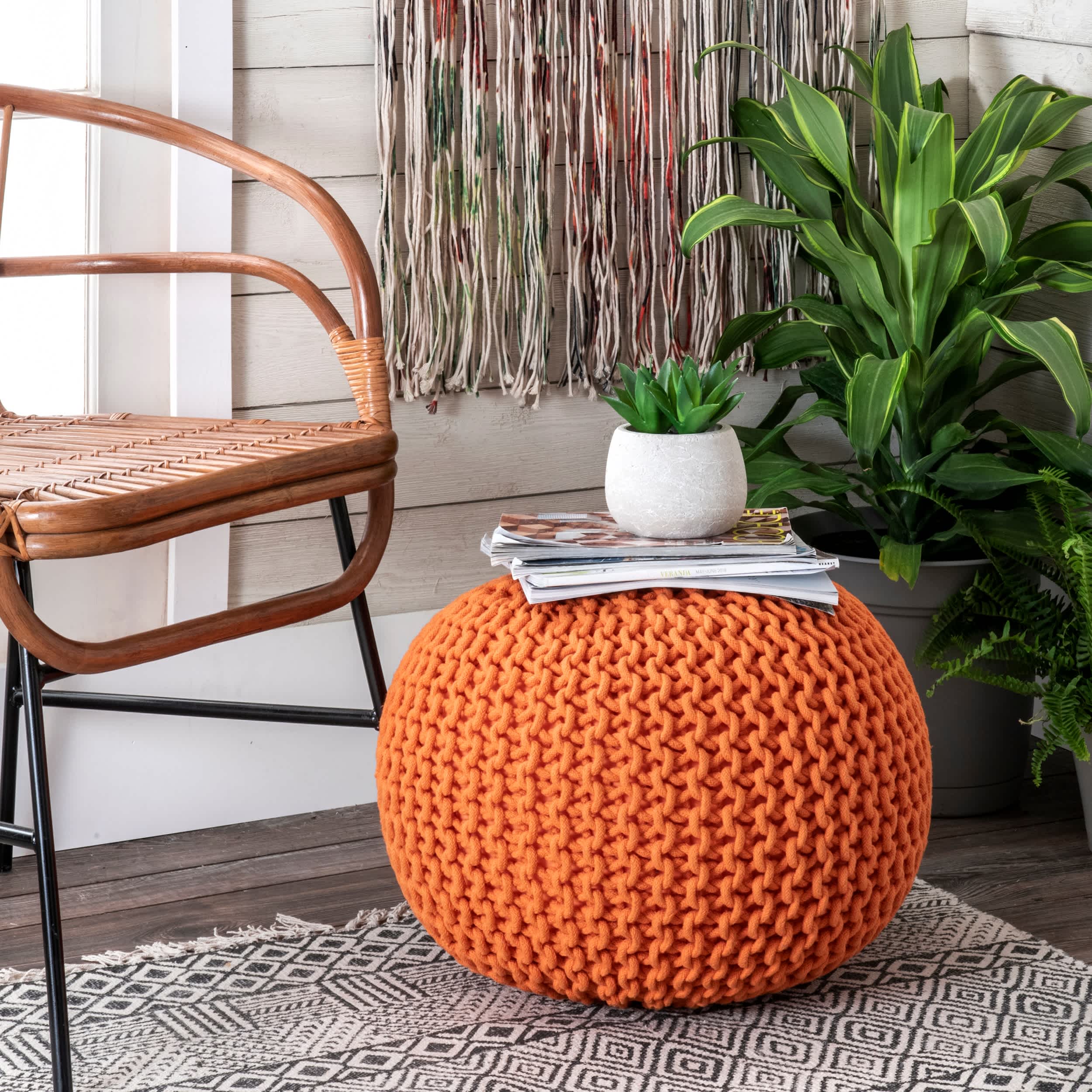 nuLOOM - Wholesale Pouf - Bruges Knit Cotton Solid Round Filled Ottoman Pouf4