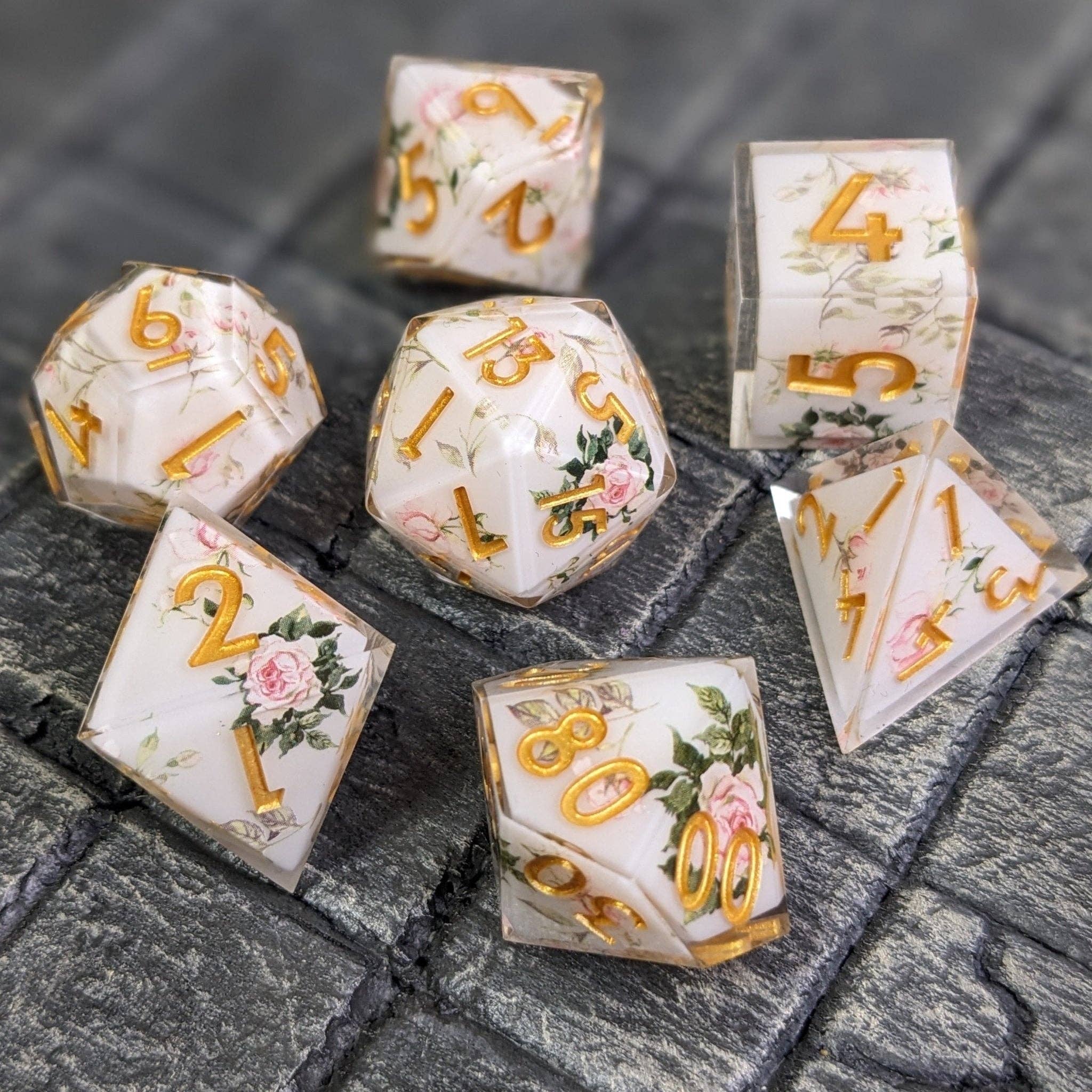 EBONWOOD - Wholesale Dice - Gilded Garden - 7 Piece Luxury D&D Dice Set10