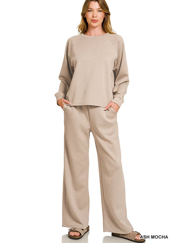 42POPS - Wholesale Lounge Set - Women's - ..1028 Scuba Crewneck Pullover & Pants 2 Piece Set SI-284125