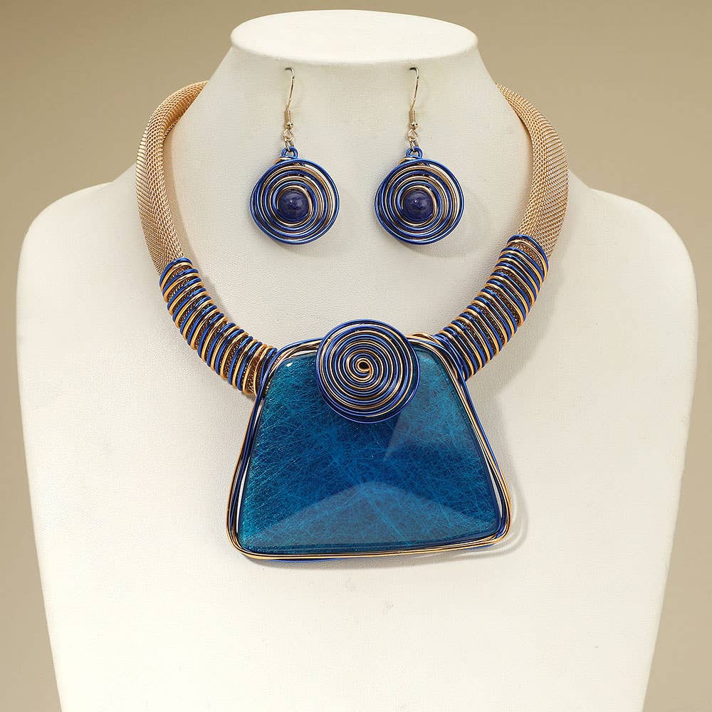 Sensibling Corp. - Wholesale Jewelry Set - Bold Resin Geometric Pendant Accent Statement Necklace6
