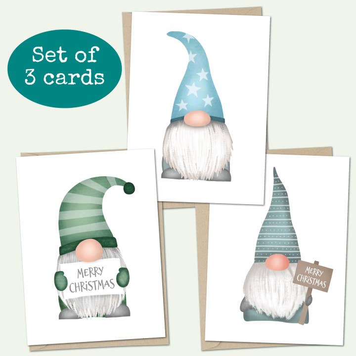 Set of 3 Gonk Christmas Cards for wholesale by Duckduckle Design