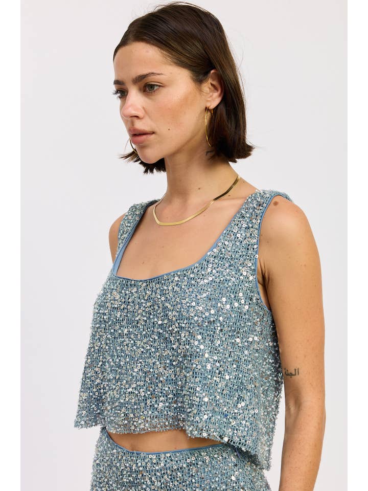 Emory Park - Wholesale Blouse - Women's - SLEEVELESS SQAURE NECK SEQUIN TOP12