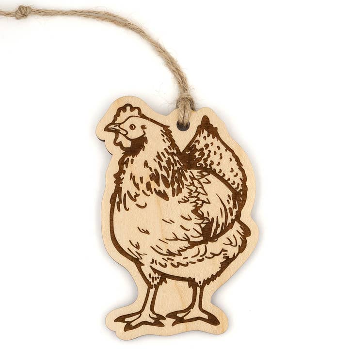 Chicken Wood Ornament for wholesale by Steamer Lane Design