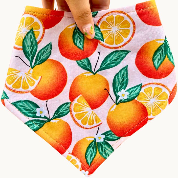 Bandana pour chien en agrumes – Rose blush & Orange – Style à pression USA pour la vente par Very Vintage Designs