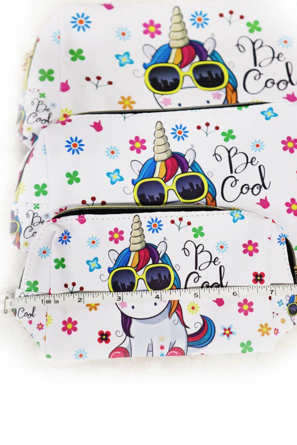 BLANC Lot de 3 pochettes cosmétiques Licorne en vente sur Faire2