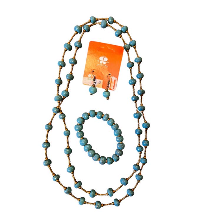 Sieradenset voor in de Kerstsok - Teal voor wholesale door Haiti Fair Trade- Papillon Marketplace