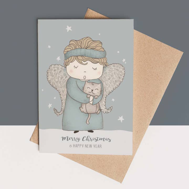 Kaartje + Envelop - Engel Met Kat voor wholesale door Bodesigns
