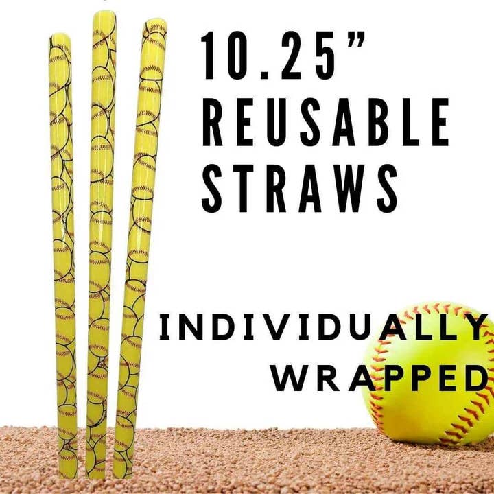 Sip Sleeves ~ Insulated Cup Sleeves and Drink Accessories - Wholesale Drinking Straw - Softball 10.25" Long Printed Plastic Straws ~ IND WRAPPED