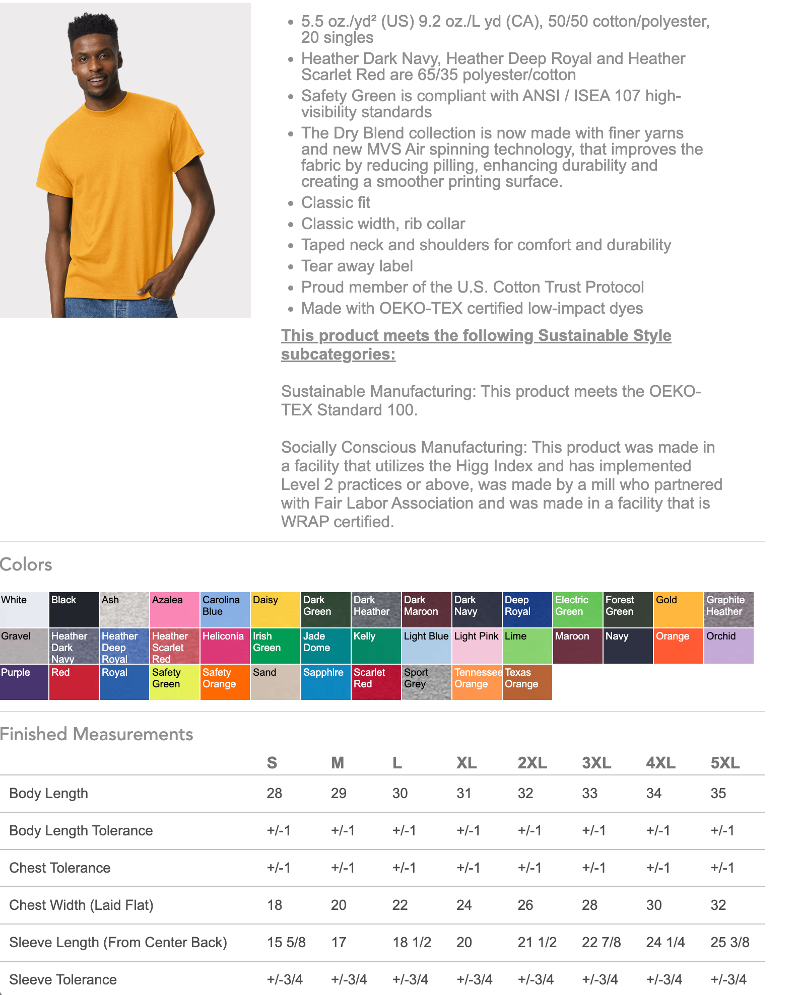 Total Apparel - Wholesale Sublimation Blank T-Shirt - Unisex - Gildan DryBlend Blank T-Shirt 50/50 | Sublimation Ready 800041