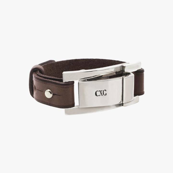 Braunes Lederarmband, Gürtelverschluss, silberne Schnalle für den Großhandel von CXC