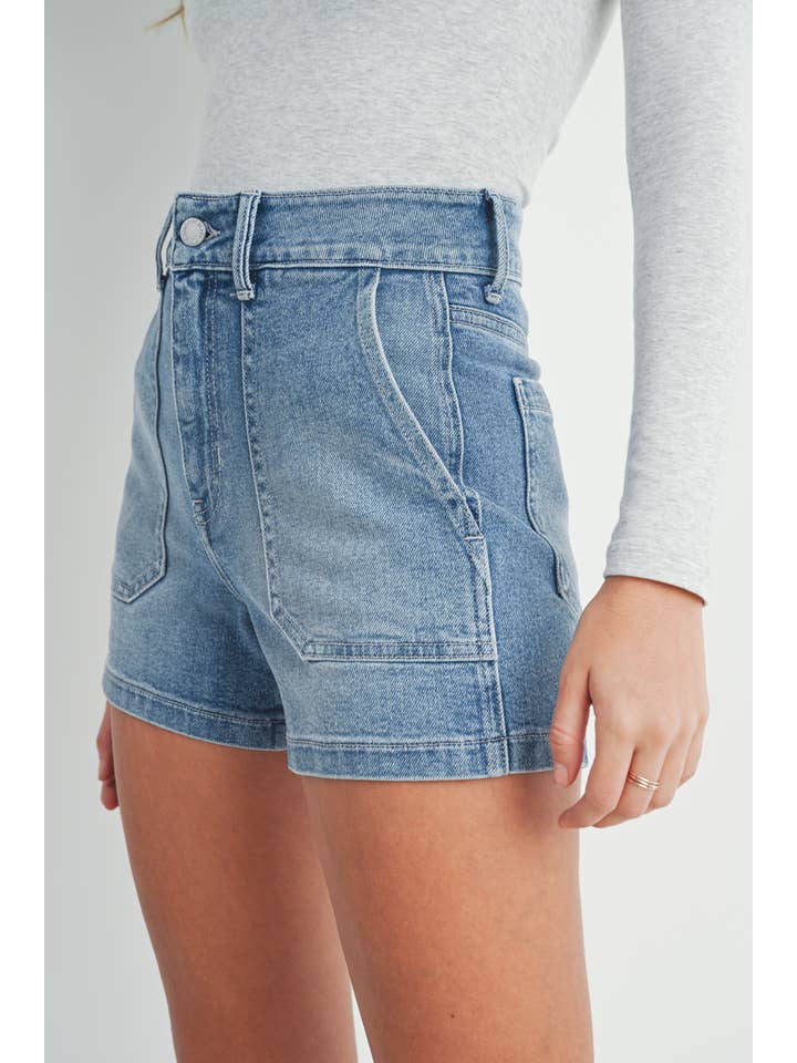 JUST BLACK DENIM - Wholesale Shorts - Women's - BH404J - LT - High Rise Utility Cargo Short