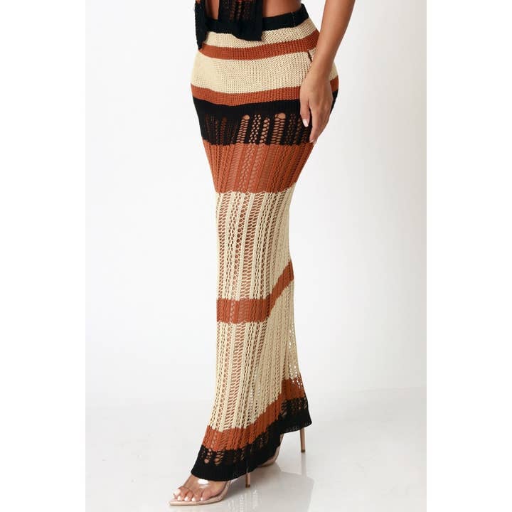 Esmeray Clothing - Wholesale Top & Skirt Set - Women's - SUNSET STRIPE CROCHET SET2