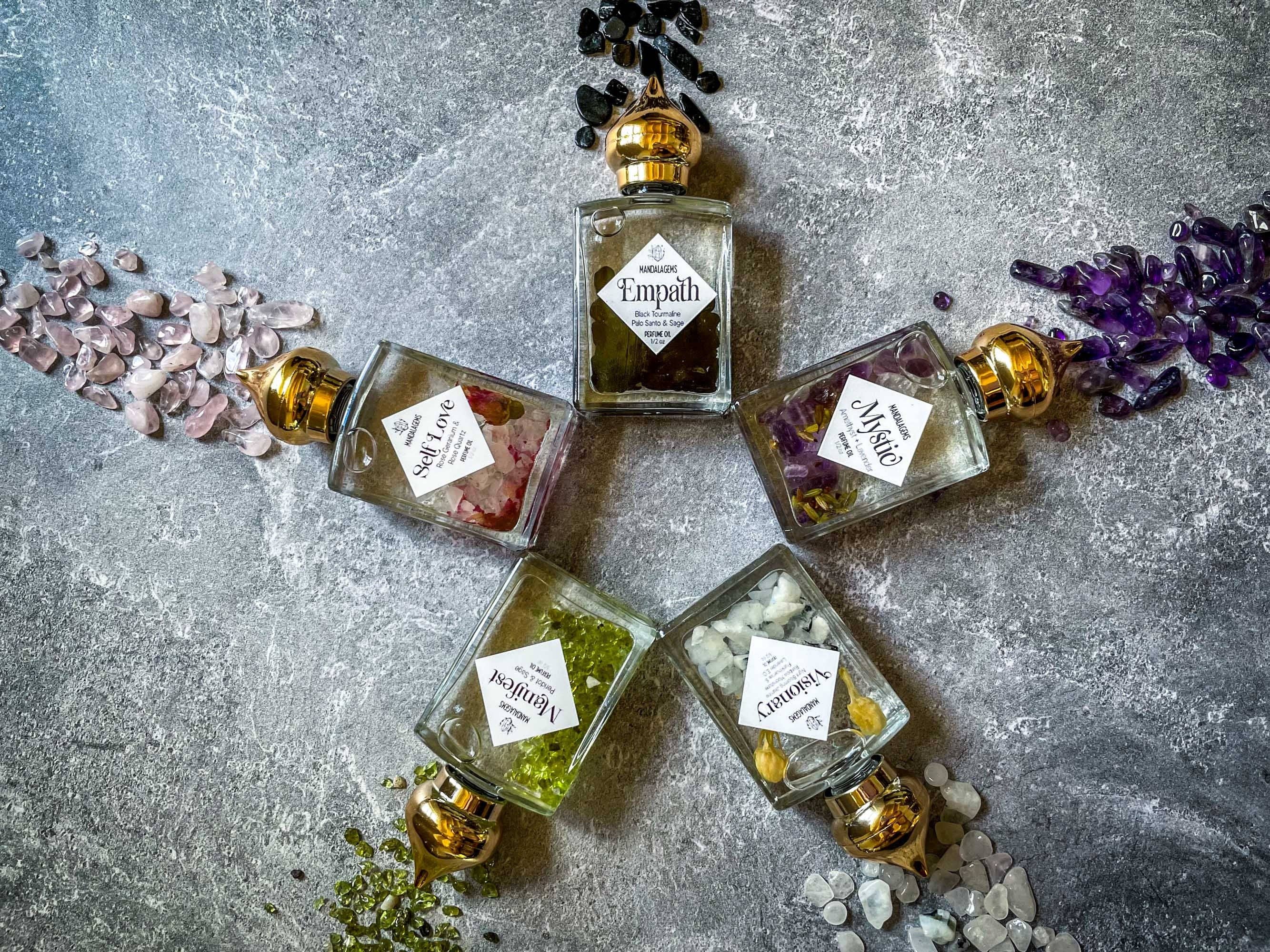 Mandala Gems - Venta al por mayor Aceite de fragancias - Perfume Natural con Cristales de Protección EMPATH Infundido con Turmalina Negra6