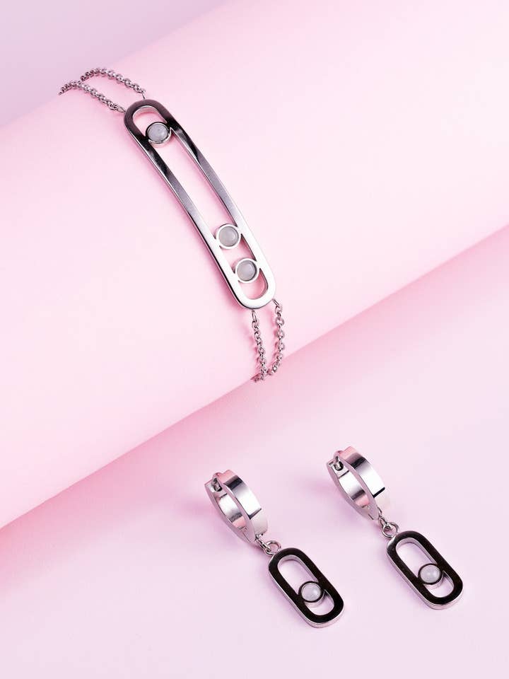 Pulseira e brincos com pedra de selenita branca por atacado de Didyma