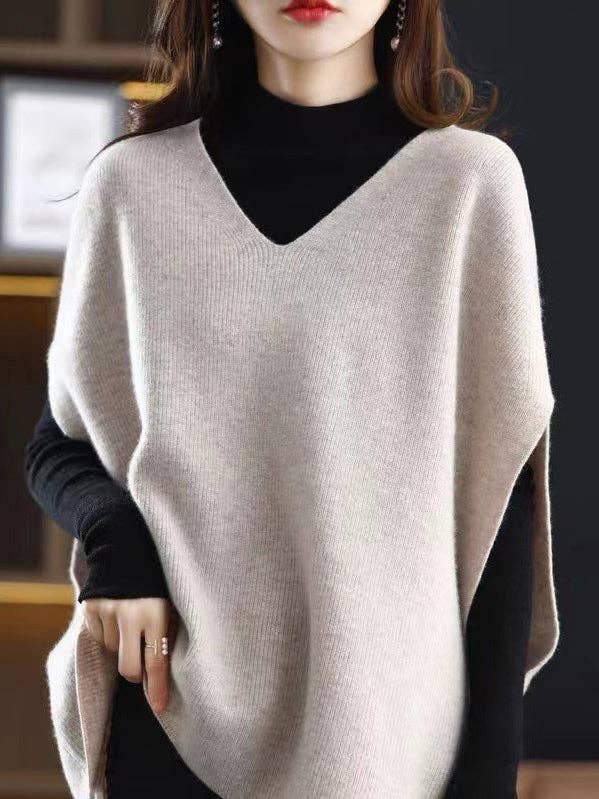 Avslappnad ärmlös lös enfärgad V-ringad västtopp för wholesale av StyleGalX