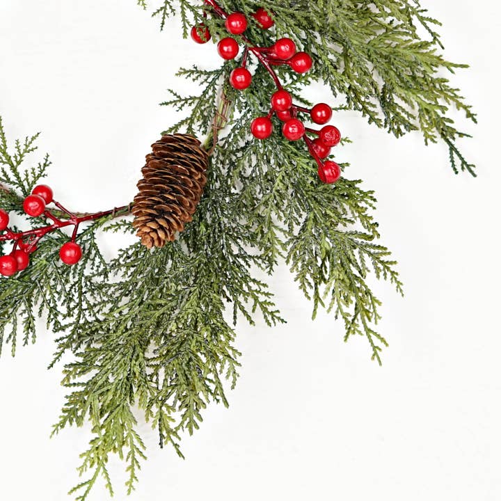 Holiday Depot Inc. - Wholesale Wreath - 510052- 16in(6.5)Wreath-Superior Real Touch Mix Cedar w.Red 1