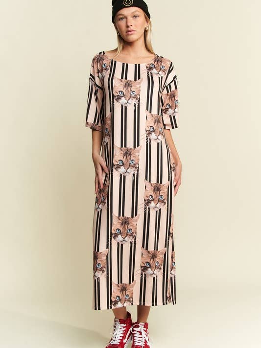 SAME AS PHOTO CAT PRINT MIDI DRESS for wholesale on Faire