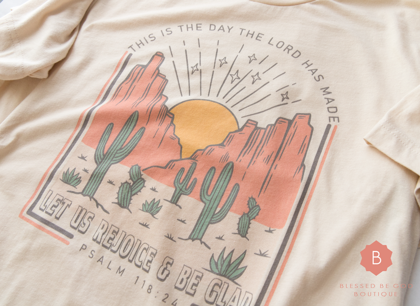 Blessed Be God Boutique - Wholesale Screen Printed T-Shirt - Women's - Catholic t-shirt, Western, Retro, Psalm Day Lord Has Made2