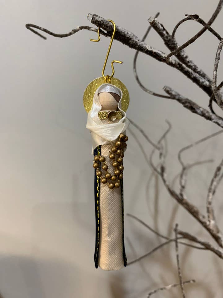 Our Lady of The Rosary Wooden Doll Ornament for wholesale by Our Saint Family